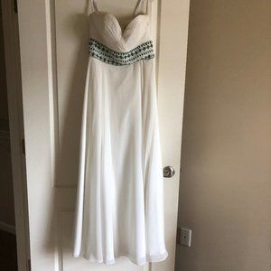 White, Strapless, Beaded gown.